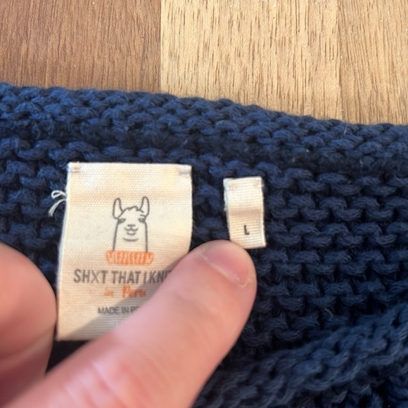 Sh*t That I Knit Navy Cotton Sweater (L) - Picture 4 of 6